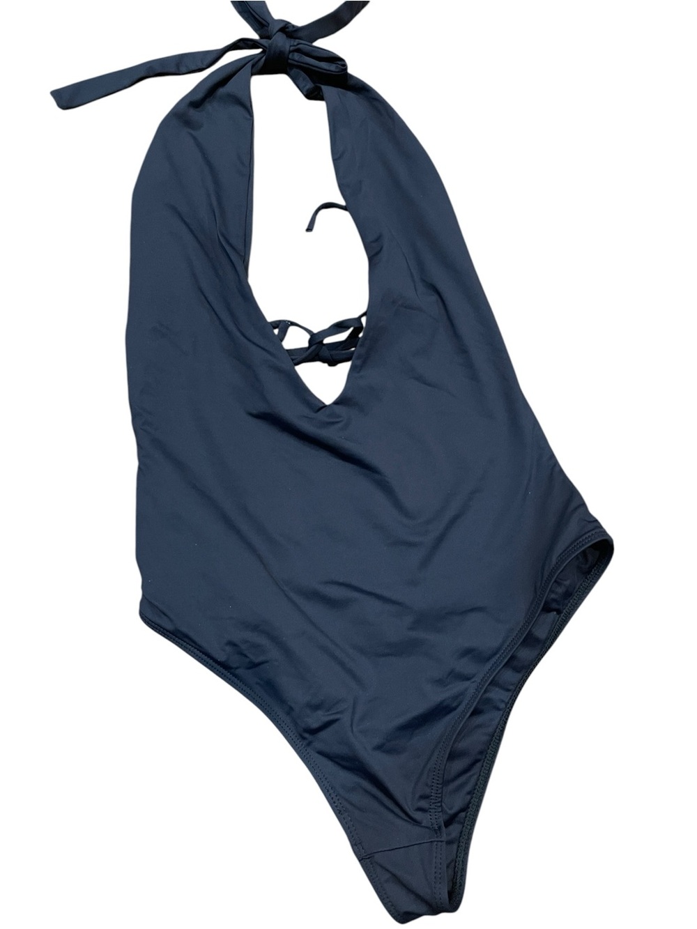 Frankies Bikinis Paulina One Piece Swimsuit Halter Plunge Neckline SZ M Black - Picture 5 of 7